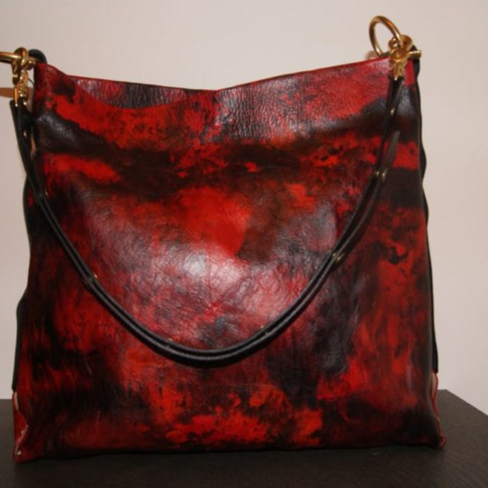 Moo Young Painted Red & Black Leather Tote